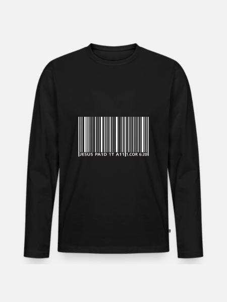 Jesus paid it all / Strichcode / 1. Korinther 6:20 - Männer Premium Bio Langarmshirt - Schwarz