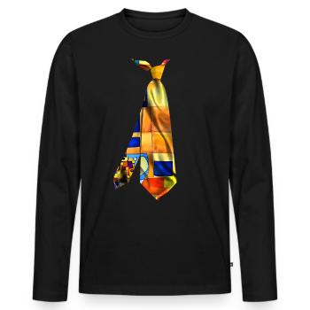 Buntes bedrucktes Krawatten-Aquarell-T-Shirt - Männer Premium Bio Langarmshirt - Schwarz - Vorne - Nico (187cm)