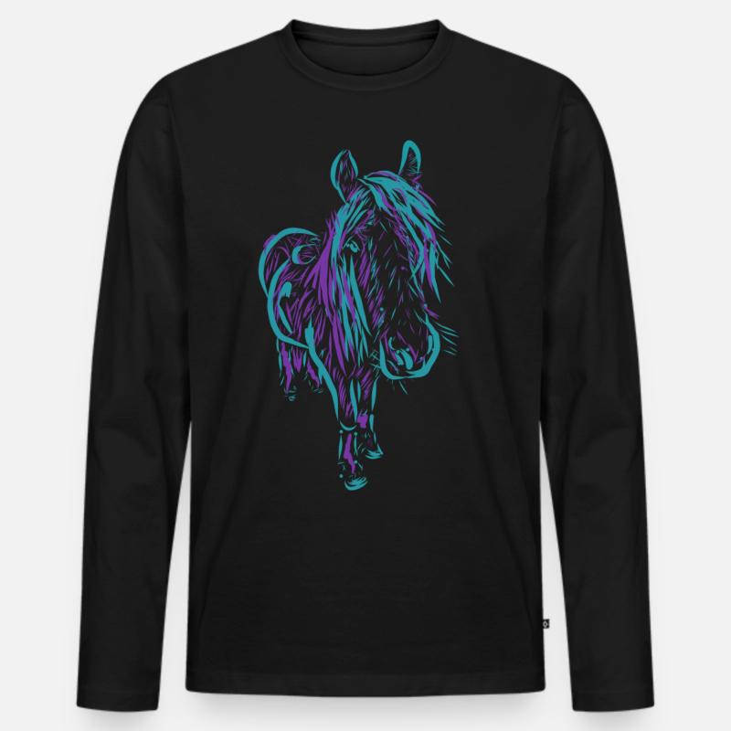 Pferd - Männer Premium Bio Langarmshirt - Schwarz