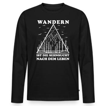 Wandern ist die Sehnsucht nach dem Leben - Berge - Männer Premium Bio Langarmshirt - Schwarz - Vorne - Nico (187cm)