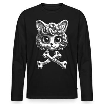 Samtpfoten-Pirat: Einzigartiges Katzenkopf-T-Shirt - Männer Premium Bio Langarmshirt - Schwarz - Vorne - Nico (187cm)