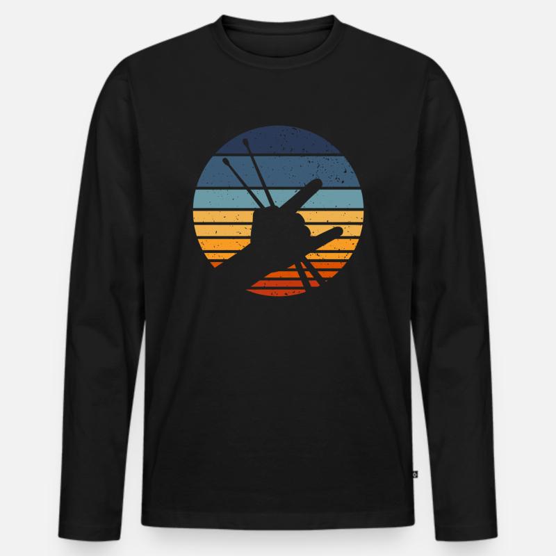 Retro Drumming Drumstick Drummer - Männer Premium Bio Langarmshirt - Schwarz