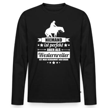 Westernreiter - Männer Premium Bio Langarmshirt - Schwarz - Vorne - Nico (187cm)