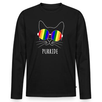 Purride Katze LGBT Gay Pride Mit Regenbogen Brille - Männer Premium Bio Langarmshirt - Schwarz - Vorne - Nico (187cm)