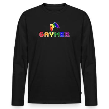 LGBT Gay Pride Gaymer Video Gamer Rainbow Color - Men's Premium Organic Long Sleeve Shirt - black - Front - Nico (187cm)