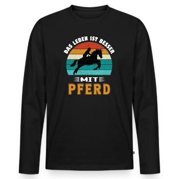 Das Leben ist besser mit Pferd - Männer Premium Bio Langarmshirt - Schwarz - Vorne - Nico (187cm)