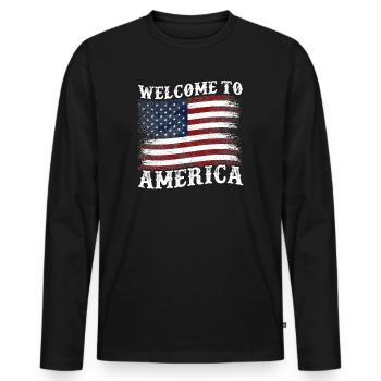 Welcome to America - Men's Premium Organic Long Sleeve Shirt - black - Front - Nico (187cm)