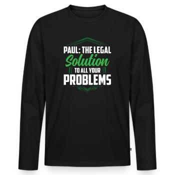 Paul La solution juridique à tous vos problèmes Copier - T-shirt manches longues Premium bio Homme - noir - Devant - Nico (187cm)
