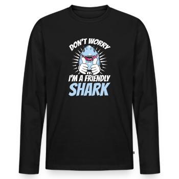 Don't worry, I'm a friendly shark - Männer Premium Bio Langarmshirt - Schwarz - Vorne - Nico (187cm)