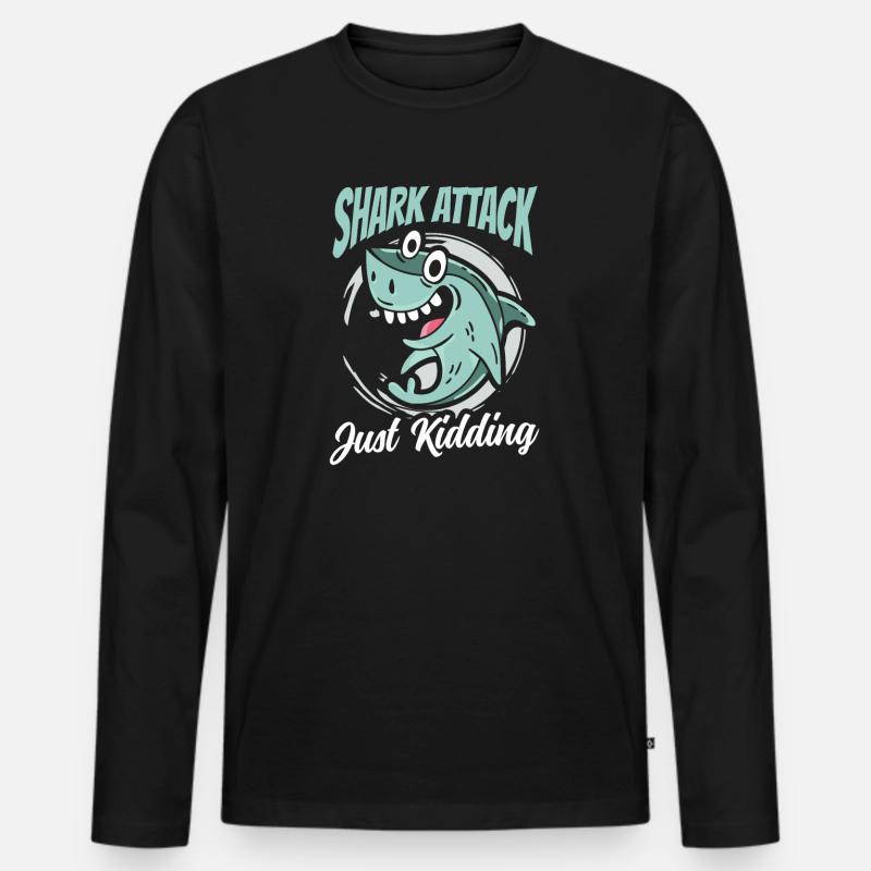 Shark Attack Just Kidding - Männer Premium Bio Langarmshirt - Schwarz