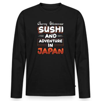 Fleurs de cerisier sushi et aventure au Japon - T-shirt manches longues Premium bio Homme - noir - Devant - Nico (187cm)