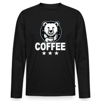 Polar bear from the North Pole loves coffee at Café Barista - Men's Premium Organic Long Sleeve Shirt - black - Front - Nico (187cm)