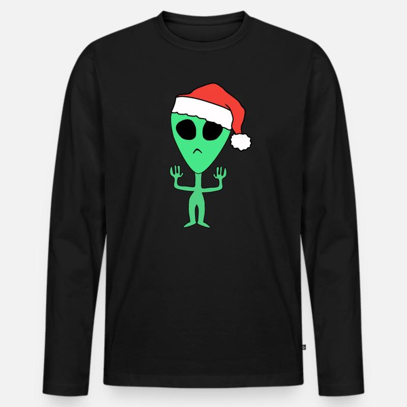Alien Weihnachten Weihnachtsmann - Männer Premium Bio Langarmshirt - Schwarz