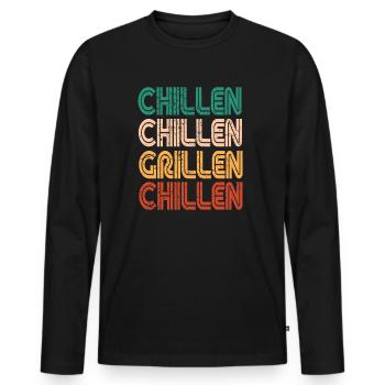 Grillen Chillen Barbecue Retro - Männer Premium Bio Langarmshirt - Schwarz - Vorne - Nico (187cm)