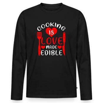 Hobby Cook Man Kitchen Cook Chef Statement - Men's Premium Organic Long Sleeve Shirt - black - Front - Nico (187cm)