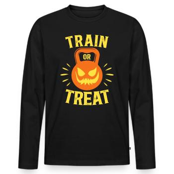 Train Or Treat Sports Bodybuilding Sport Halloween - Men's Premium Organic Long Sleeve Shirt - black - Front - Nico (187cm)