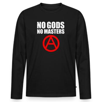 No Gods No Masters Anarchist Anarchy Atheismus - Männer Premium Bio Langarmshirt - Schwarz - Vorne - Nico (187cm)