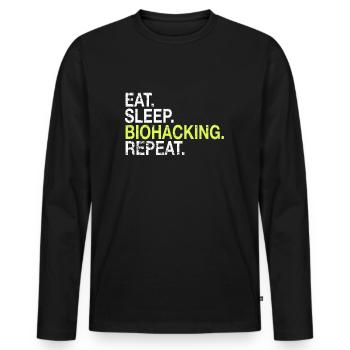 Eat Sleep Biohacking Repeat Biohacker Cadeau - T-shirt manches longues Premium bio Homme - noir - Devant - Nico (187cm)