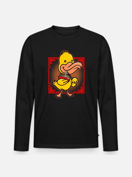 Duck Eating Ramen - Men's Premium Organic Long Sleeve Shirt - black