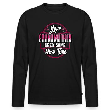 Your Godmother Needs Some Wine Time - Men's Premium Organic Long Sleeve Shirt - black - Front - Nico (187cm)