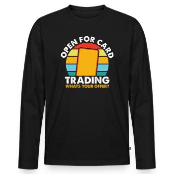 Open For Card Trading What's Your Offer? - Men's Premium Organic Long Sleeve Shirt - black - Front - Nico (187cm)