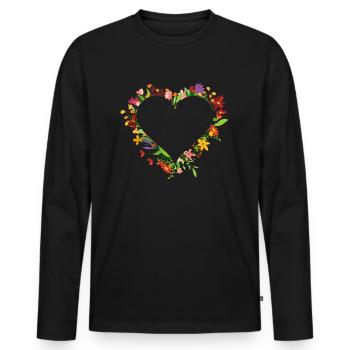 Herz aus Blumen - Männer Premium Bio Langarmshirt - Schwarz - Vorne - Nico (187cm)