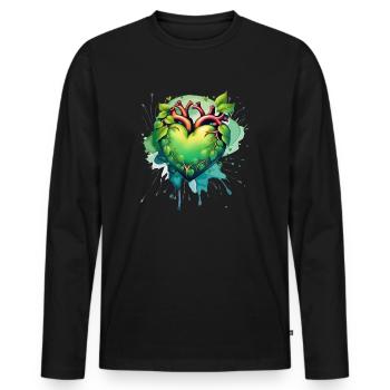 Grünes Herz - Männer Premium Bio Langarmshirt - Schwarz - Vorne - Nico (187cm)
