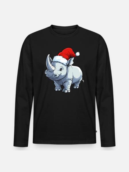 Santa Claus Rhinoceros - Men's Premium Organic Long Sleeve Shirt - black