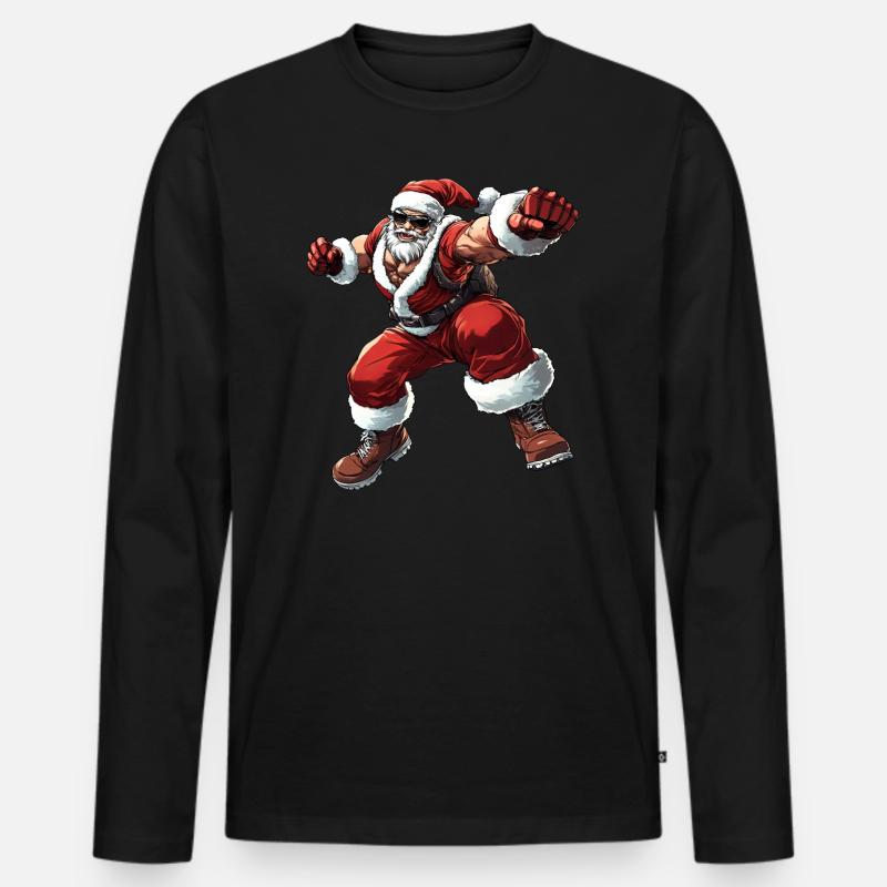 Boxer Weihnachtsmann - Männer Premium Bio Langarmshirt - Schwarz