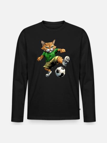 Katze Fussball grün - Männer Premium Bio Langarmshirt - Schwarz