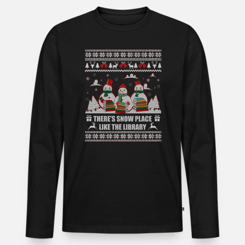 Es gibt einen Schneeplatz wie die Bibliothek Weihnachten - Männer Premium Bio Langarmshirt - Schwarz