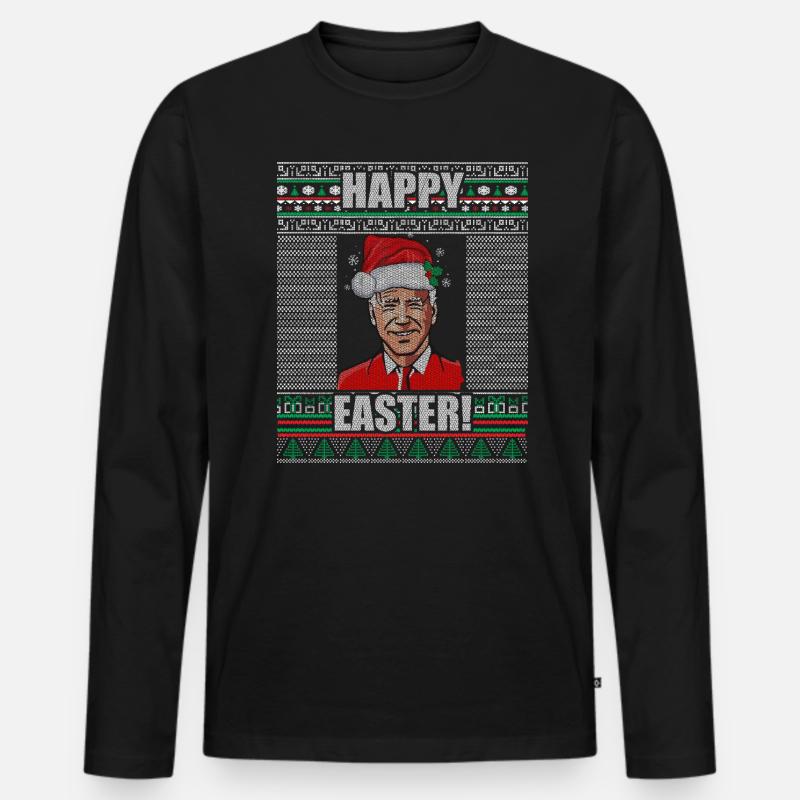 Lustiger Biden Hässlicher Weihnachtspullover Frohe Ostern - Männer Premium Bio Langarmshirt - Schwarz