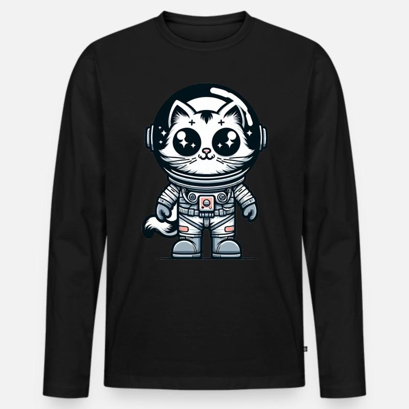 Cute Cat Astronaut - Männer Premium Bio Langarmshirt - Schwarz