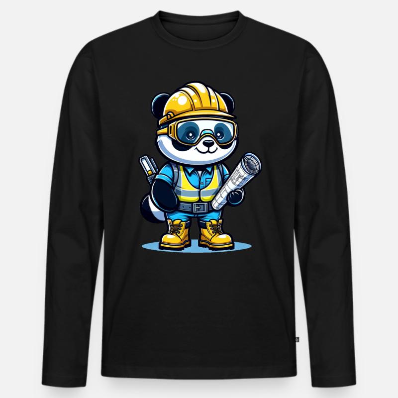 Cute Panda Construction Worker - Männer Premium Bio Langarmshirt - Schwarz