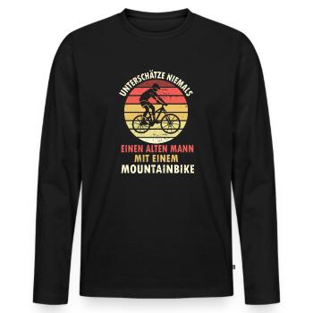 Mountainbike Unterschätze niemals einen alten Mann - Männer Premium Bio Langarmshirt - Schwarz - Vorne - Nico (187cm)