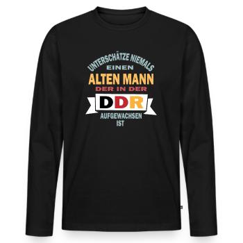 Unterschätze Niemals einen Alten Mann DDR - Männer Premium Bio Langarmshirt - Schwarz - Vorne - Nico (187cm)