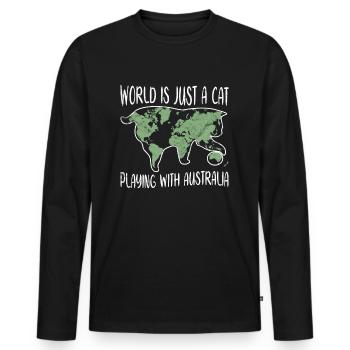 Cat playful with card Gift idea Geology - Men's Premium Organic Long Sleeve Shirt - black - Front - Nico (187cm)