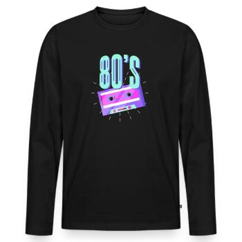 Cassette des années 80 - T-shirt manches longues Premium bio Homme - noir - Devant - Nico (187cm)