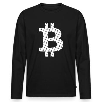 Bitcoin Logo Symbol Muster Pattern - Men's Premium Organic Long Sleeve Shirt - black - Front - Nico (187cm)