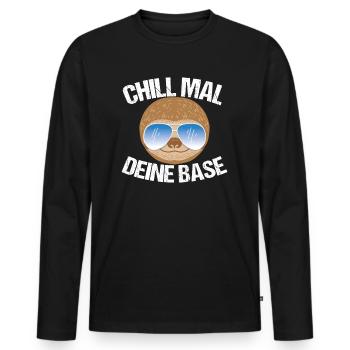 Lustiges Faultier Chill mal deine Base - Männer Premium Bio Langarmshirt - Schwarz - Vorne - Nico (187cm)