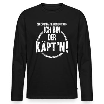Der Käpt'n hat immer Recht ich bin der Kapitän Seg - Männer Premium Bio Langarmshirt - Schwarz - Vorne - Nico (187cm)