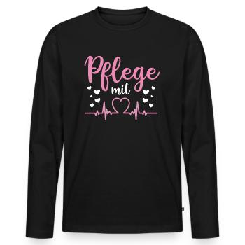 Pflege mit Herz | Altenpflegerin Pflegerin Pflegek - Männer Premium Bio Langarmshirt - Schwarz - Vorne - Nico (187cm)