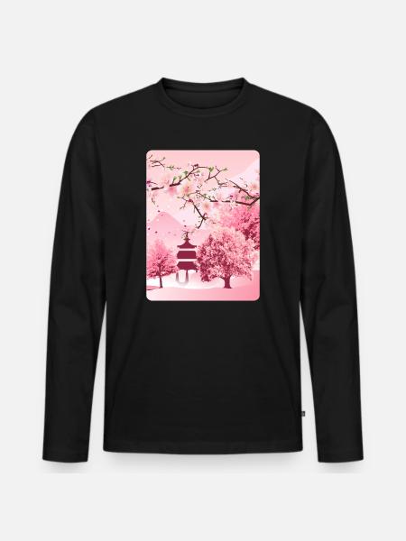 Japanese cherry blossom Japanese art - Men's Premium Organic Long Sleeve Shirt - black