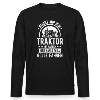 Landwirt Traktor Gülle Bauer Retro Trecker | Lusti - Männer Premium Bio Langarmshirt - Schwarz - Vorne - Nico (187cm)
