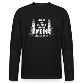 Heimat ist wo man auch Abends Moin gesagt wird | N - Männer Premium Bio Langarmshirt - Schwarz - Vorne - Nico (187cm)