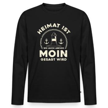 Heimat ist wo man auch Abends Moin gesagt wird | N - Männer Premium Bio Langarmshirt - Schwarz - Vorne - Nico (187cm)