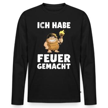 Ich hab Feuer gemacht für alle Männer - Männer Premium Bio Langarmshirt - Schwarz - Vorne - Nico (187cm)