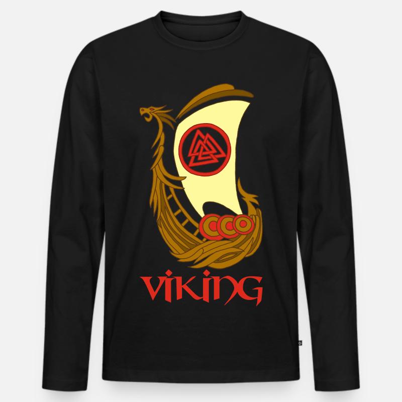 Wikingersymbol eines Drakkar - Männer Premium Bio Langarmshirt - Schwarz