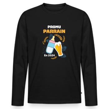 Veux Tu Etre Mon Parrain, Promu Parrain 2024 - T-shirt manches longues Premium bio Homme - noir - Devant - Nico (187cm)