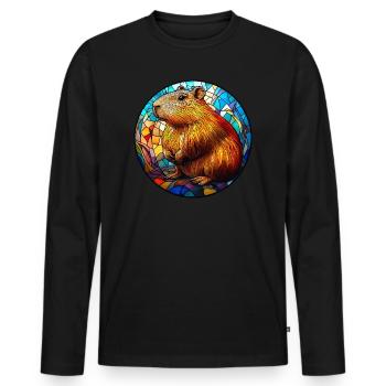 Capybara Mosaik aus Buntglas - Männer Premium Bio Langarmshirt - Schwarz - Vorne - Nico (187cm)